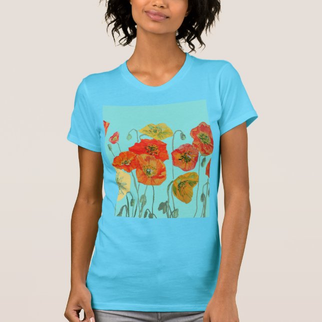 Camiseta Naranja Rojo Poppy flor acuática Aqua Art Flower (Anverso)