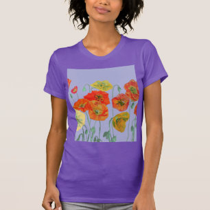 Camiseta Naranja Rojo Poppy flor acuática morada