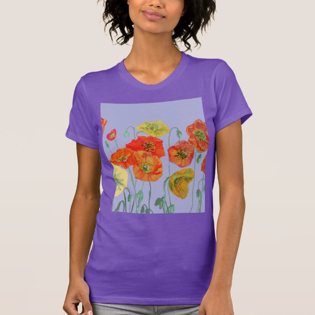 Camiseta Naranja Rojo Poppy flor acuática morada (Anverso)