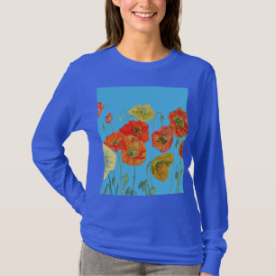 Camiseta Naranja Rojo Poppy flor de acuarela floral