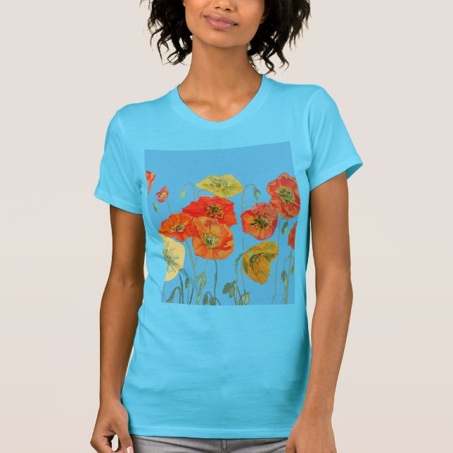Camiseta Naranja Rojo Poppy flor de acuarela floral (Anverso)