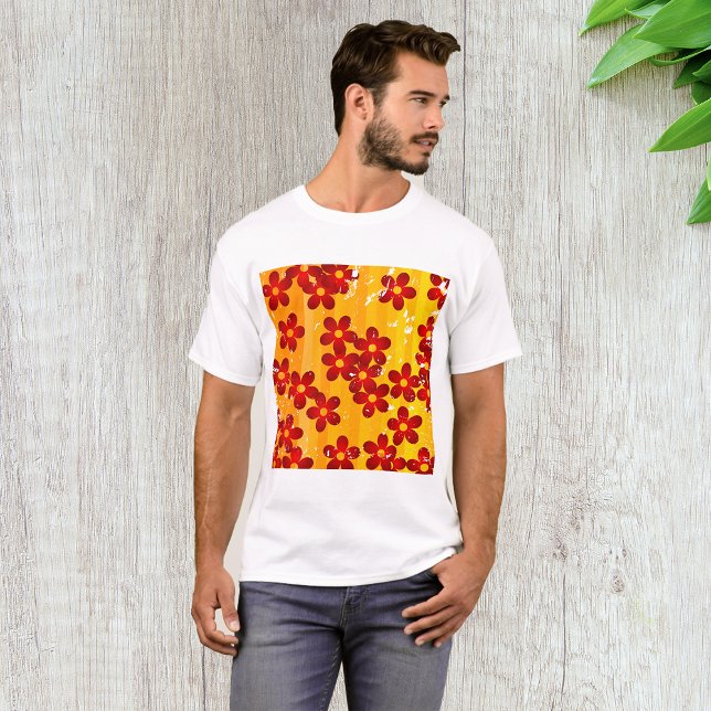 Camiseta Naranja Rojo Retro Floral (Subido por el creador)