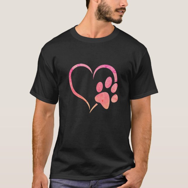 Camiseta Naranja rosa acuarela Perro Paw Imprimir corazón p (Anverso)