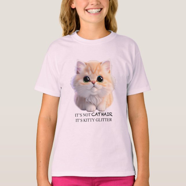 Camiseta Naranja suave y suave y gato gatito blanco (Anverso)