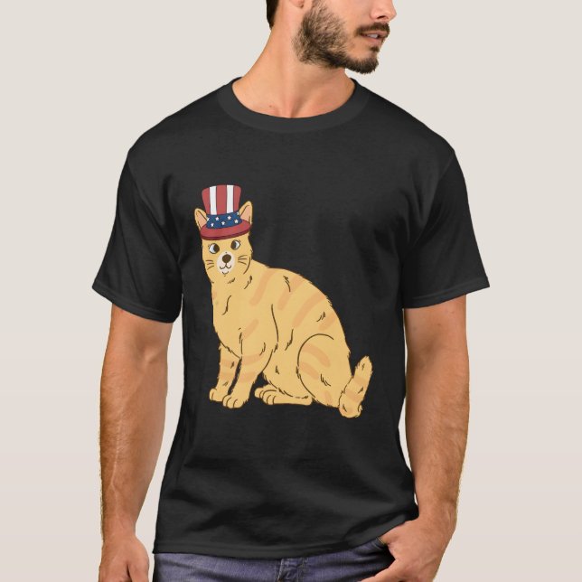 Camiseta Naranja Tabby Cat 4 De Julio Patr Bandera Estadoun (Anverso)