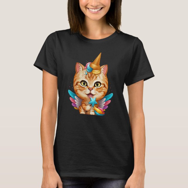 Camiseta Naranja Tabby Cat Ice Cream Unicorn (Anverso)