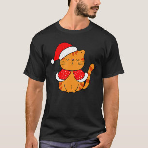 Camiseta Naranja Tabby Cat Santa Hat Navidades Cat Bah humb