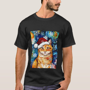 Camiseta Naranja Tabby Cat Santa Starry Night Navidades Art