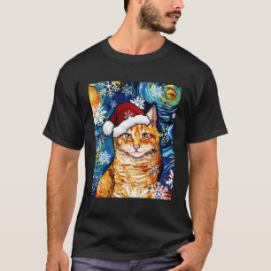 Camiseta Naranja Tabby Cat Santa Starry Night Navidades Art