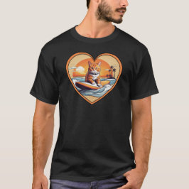 Camiseta Naranja Tabby Surfing Cat