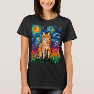 Camiseta Naranja Tabby Tiger Cat Starry Night Colorous Art