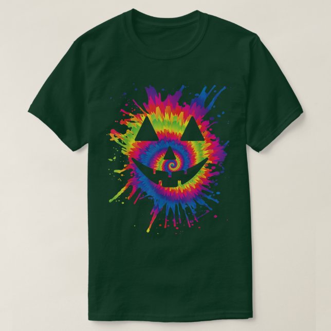 Camiseta Naranja Tie Dye Jack O Lantern Face Hippie Hallowe (Diseño del anverso)