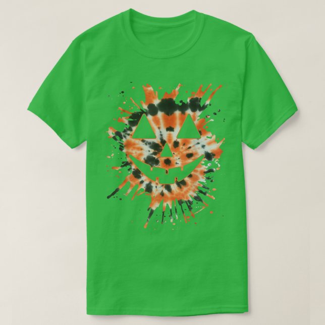 Camiseta Naranja Tie Dye Jack O Lantern Face Hippie Hallowe (Diseño del anverso)