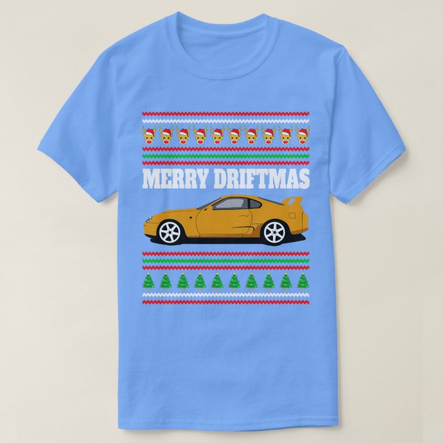 Camiseta Naranja Toyota Supra MK4 A80 Merry Driftmas (Diseño del anverso)