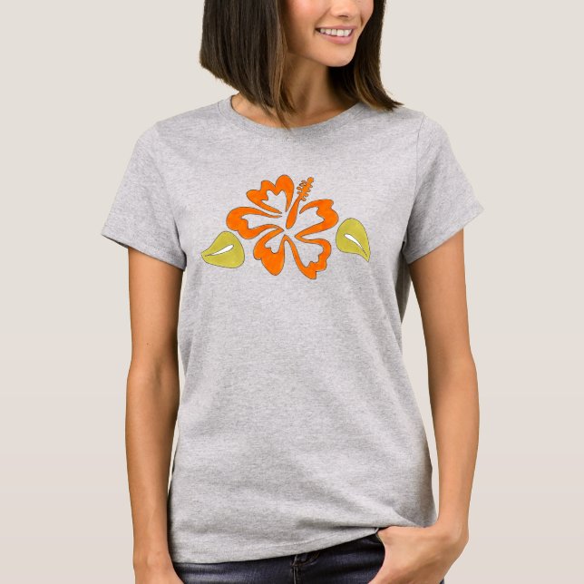 Camiseta Naranja Tropical Hawai Hibiscus Flor (Anverso)