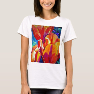 Camiseta Naranja Tulips pintura de flores acuarelas