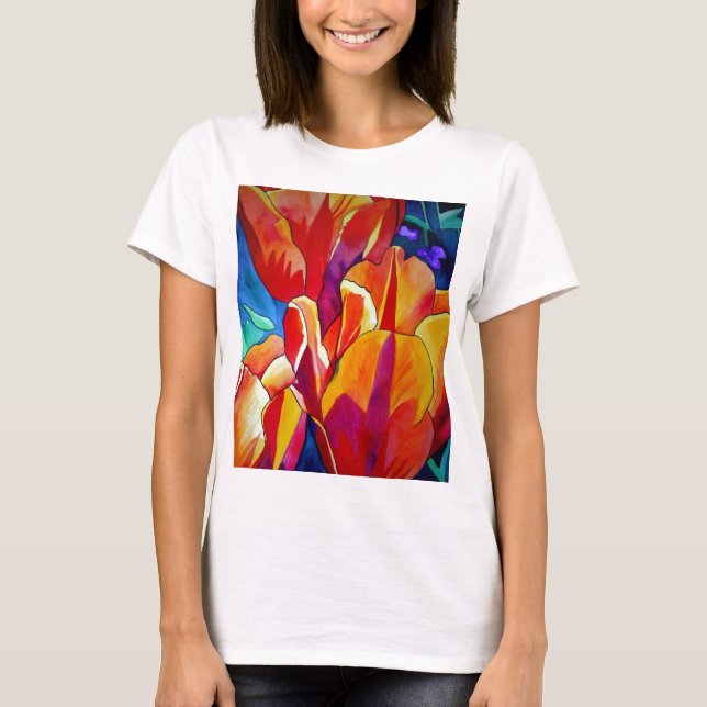 Camiseta Naranja Tulips pintura de flores acuarelas (Anverso)