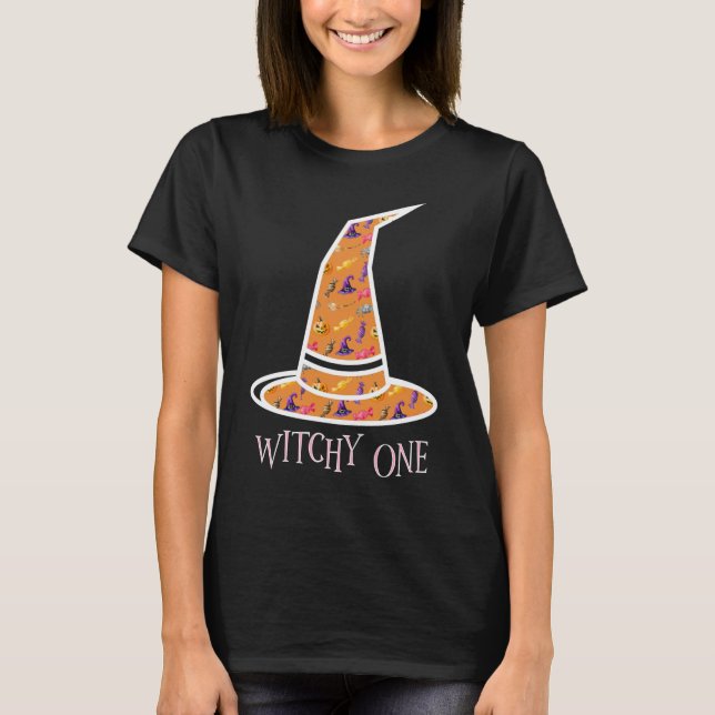 Camiseta naranja "Witchy One" Gorra de brujas del patrón de (Anverso)