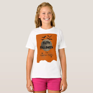 Camiseta Naranja y Black Spooky Modern Happy Halloween Kids