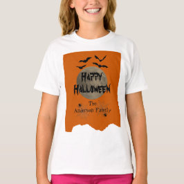 Camiseta Naranja y Black Spooky Modern Happy Halloween Kids