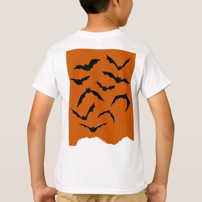 Camiseta Naranja y Black Spooky Modern Happy Halloween Kids (Reverso)