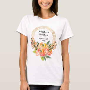 Camiseta Naranja y Boda floral de acuarela rosa