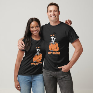 Camiseta Naranja y esqueleto negro deja la Copa de té fiest