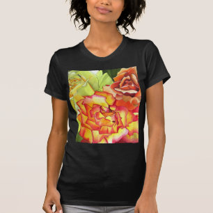 Camiseta Naranja y rosas amarillas arte acuarela