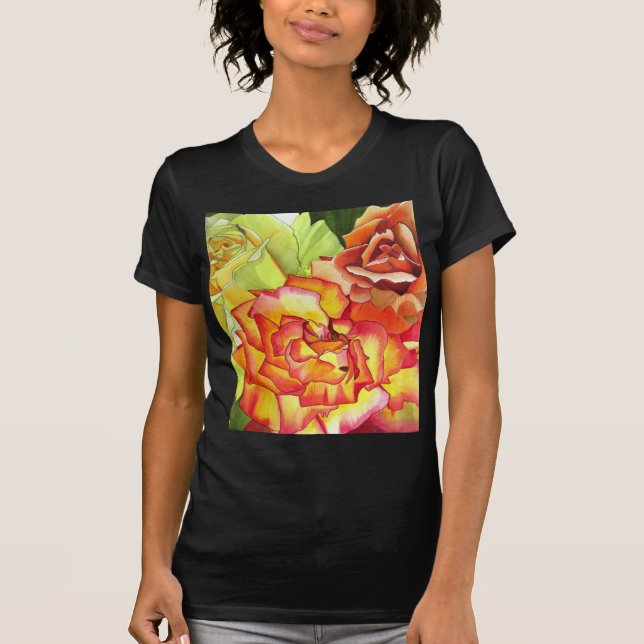 Camiseta Naranja y rosas amarillas arte acuarela (Anverso)