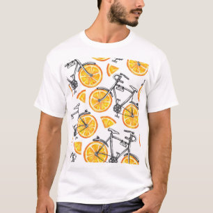 Camiseta Naranjas de Bicicleta: Patrón de Verano en Acuarel