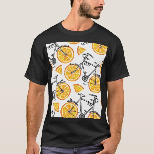 Camiseta Naranjas de Bicicleta: Patrón de Verano en Acuarel (Anverso)