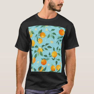 Camiseta Naranjas, flores: patrón sin costura textil.