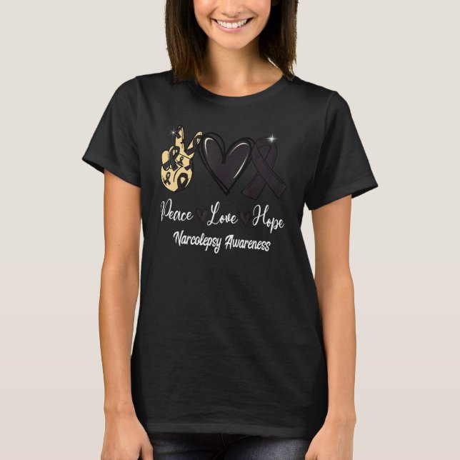 Camiseta Narcolepsy Awareness Peace Love Hope Black Ribbon (Anverso)