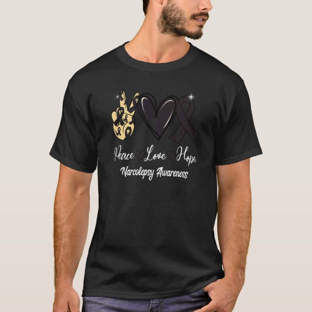 Camiseta Narcolepsy Awareness Peace Love Hope Black Ribbon  (Anverso)