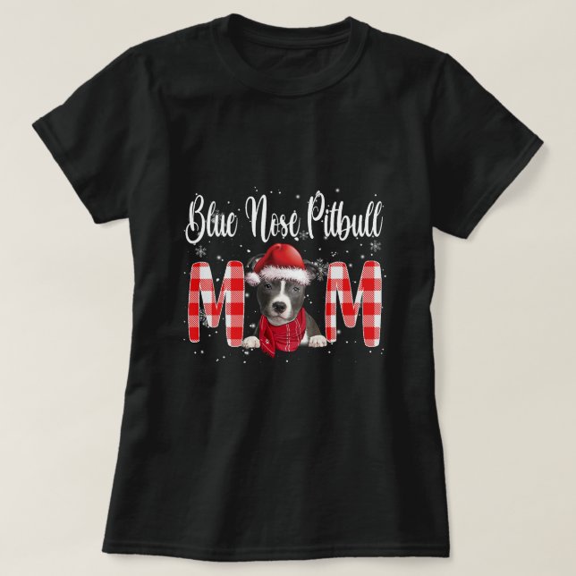 Camiseta Nariz azul Perro de Pitbull Mamá papá familia disf (Diseño del anverso)