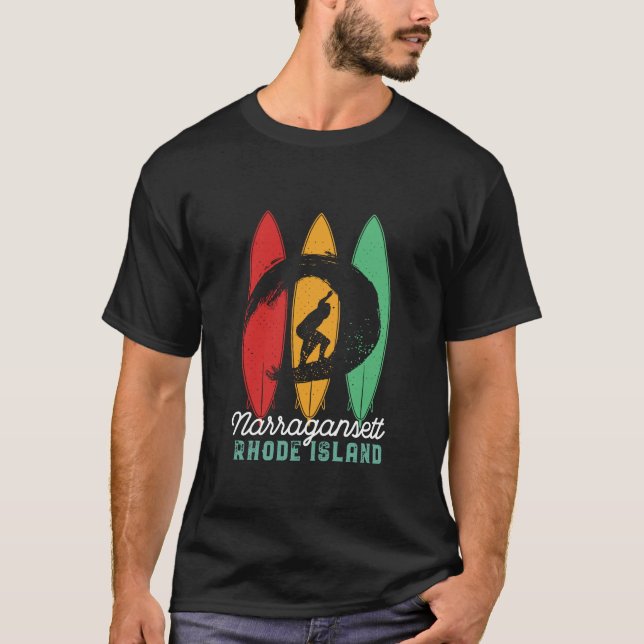 Camiseta Narragansett Rhode Island Beach Retro Surfing (Anverso)
