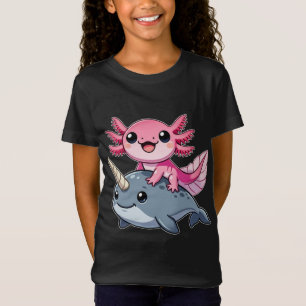 Camiseta Narval y Axolotl Kawaii Animal Marino Divertido y 