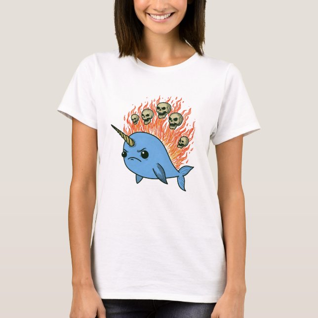 Camiseta Narwhal Angry Skulls & Flames (Anverso)