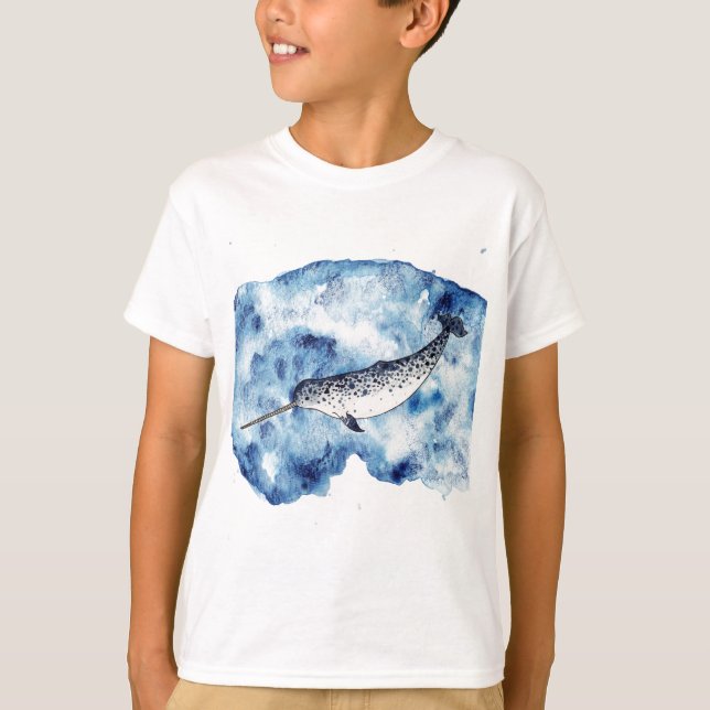 Camiseta Narwhal en un chapoteo del watercolour (Anverso)