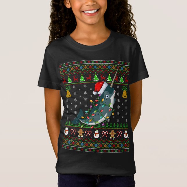 Camiseta Narwhal Fish Lover Navidad Santa Hat Narwhal Feo C (Anverso)