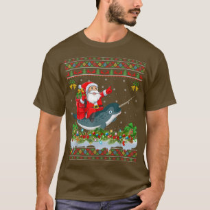 Camiseta Narwhal Fish Xmas Pajama Feo Santa Riding Narwhal