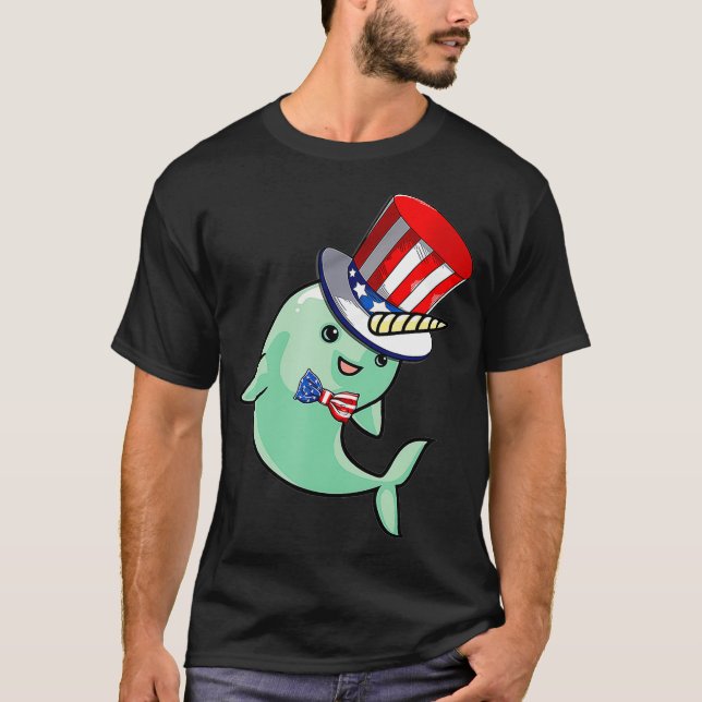 Camiseta narwhal Gorra De Bandera Estadounidense Patriótico (Anverso)