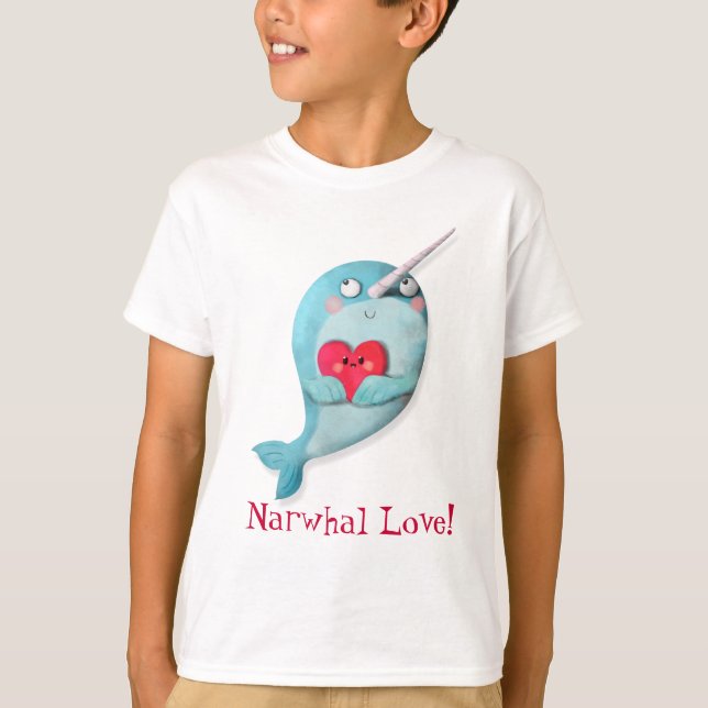 Camiseta Narwhal lindo con el corazón (Anverso)