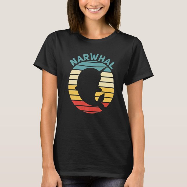 Camiseta Narwhal Retro Sunset Unicornio del mar Narwhal (Anverso)