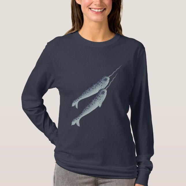 Camiseta Narwhals blanco y gris lindo que nada junto (Anverso)