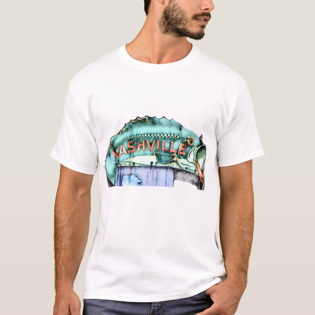 Camiseta Nashville Fisherman Neon Rótulo Fish Watercolor (Anverso)
