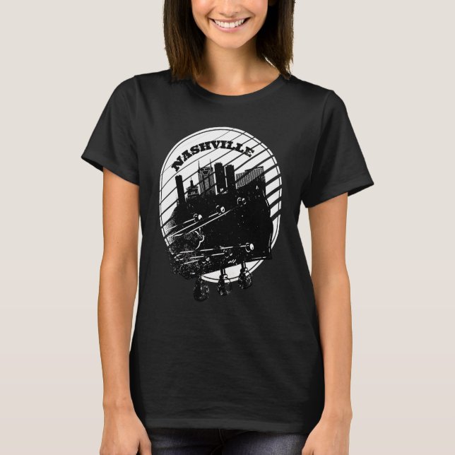 Camiseta Nashville Music Guitar USA Skyline Silhouette Outl (Anverso)