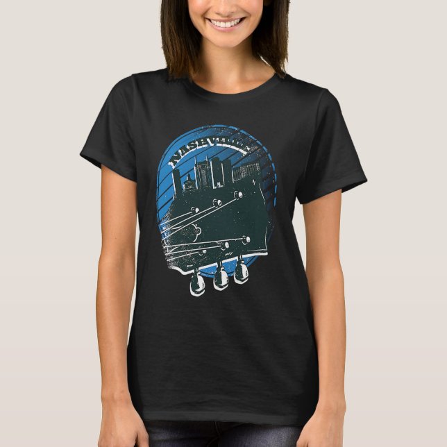 Camiseta Nashville Music Guitar USA Skyline Silhouette Outl (Anverso)