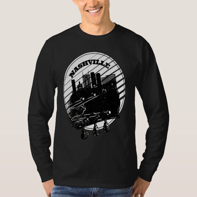 Camiseta Nashville Music Guitar USA Skyline Silhouette Outl (Anverso)