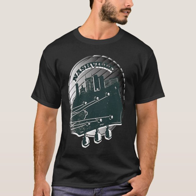 Camiseta Nashville Music Guitar USA Skyline Silhouette Outl (Anverso)